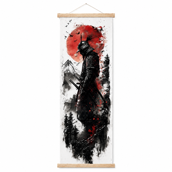 Samurai Wall Scroll Art — Wabi-Sabi Japanese Ink Painting