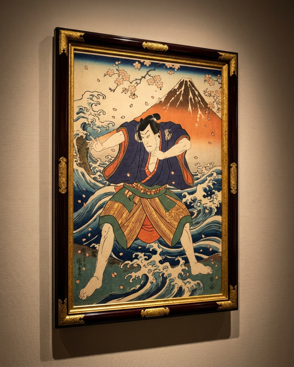 Kabuki Hero by Mount Fuji | Japanese Ukiyo-e Art Print on Awa Washi
