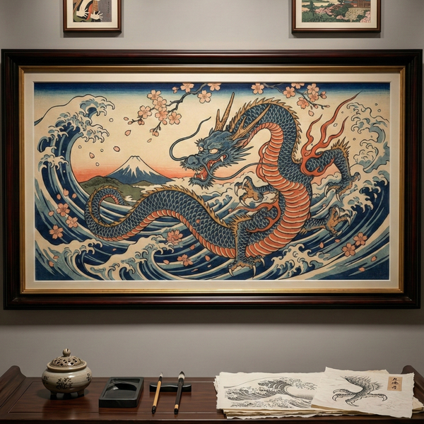 Dragon over the Waves | Japanese Ukiyo-e Art Print on Awa Washi