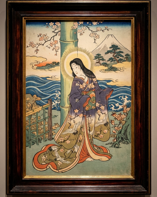 Kaguya’s Quiet Radiance | Japanese Ukiyo-e Art Print on Awa Washi