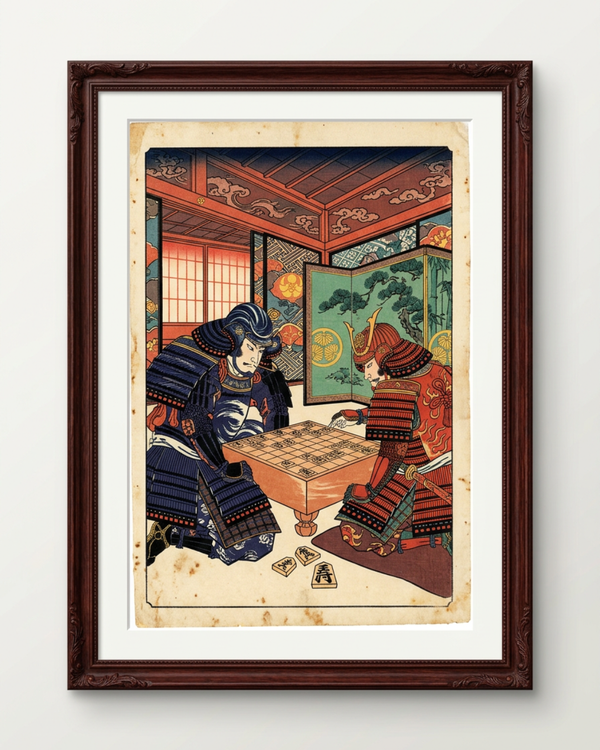 Samurai Playing Shogi | Japanese Ukiyo-e Art Print on Awa Washi
