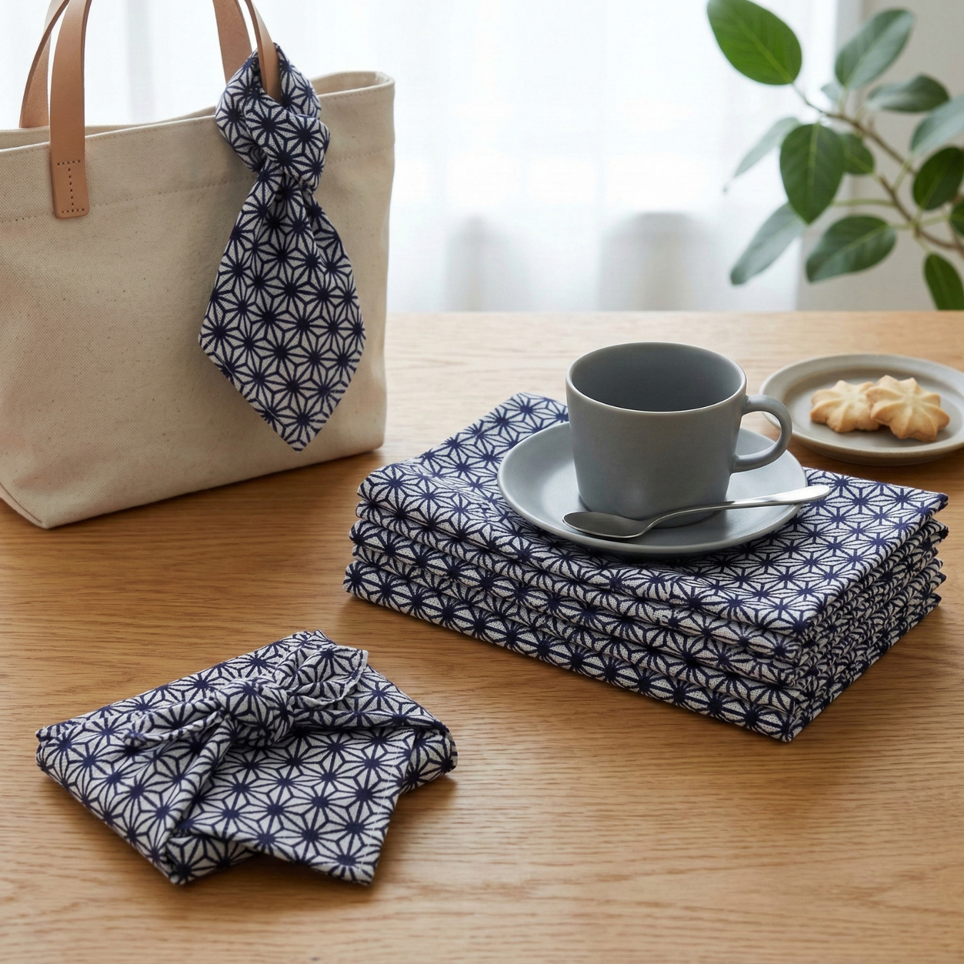 Japanese Tenugui Hand Towel Set of 2 – Asanoha Pattern