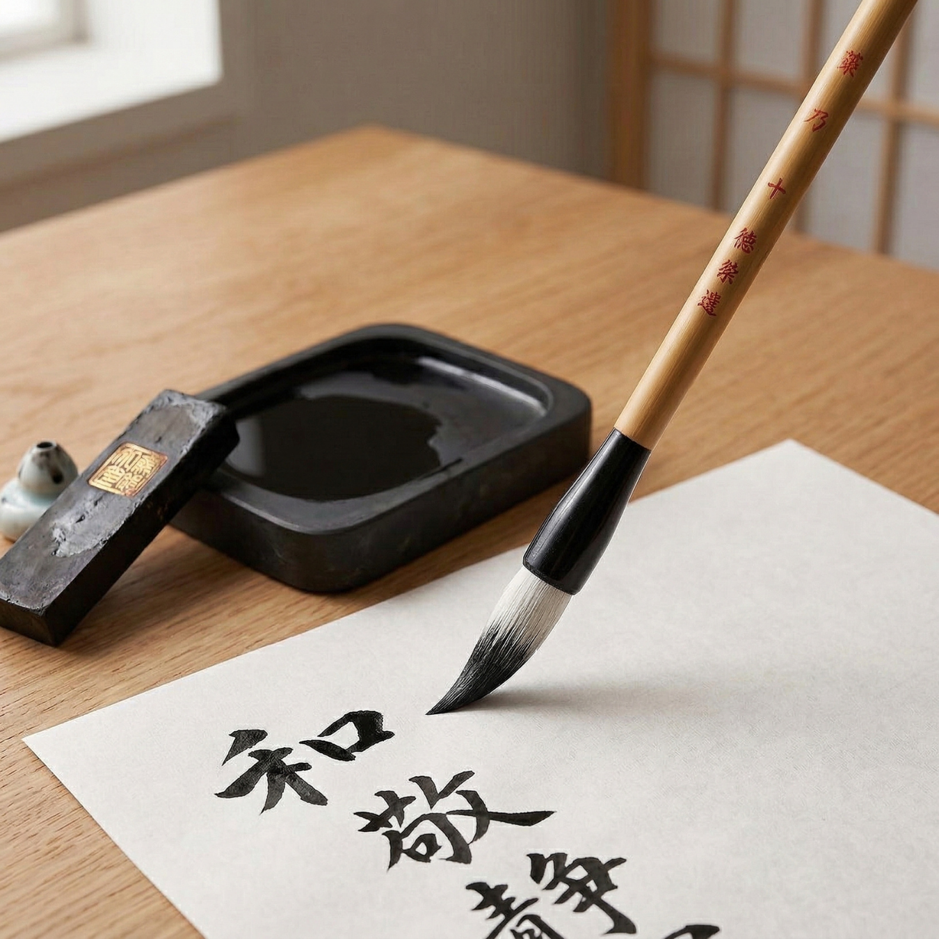 "Shino" Traditional Japanese Calligraphy Brush (Medium) - Handcrafted for All Skill Levels
