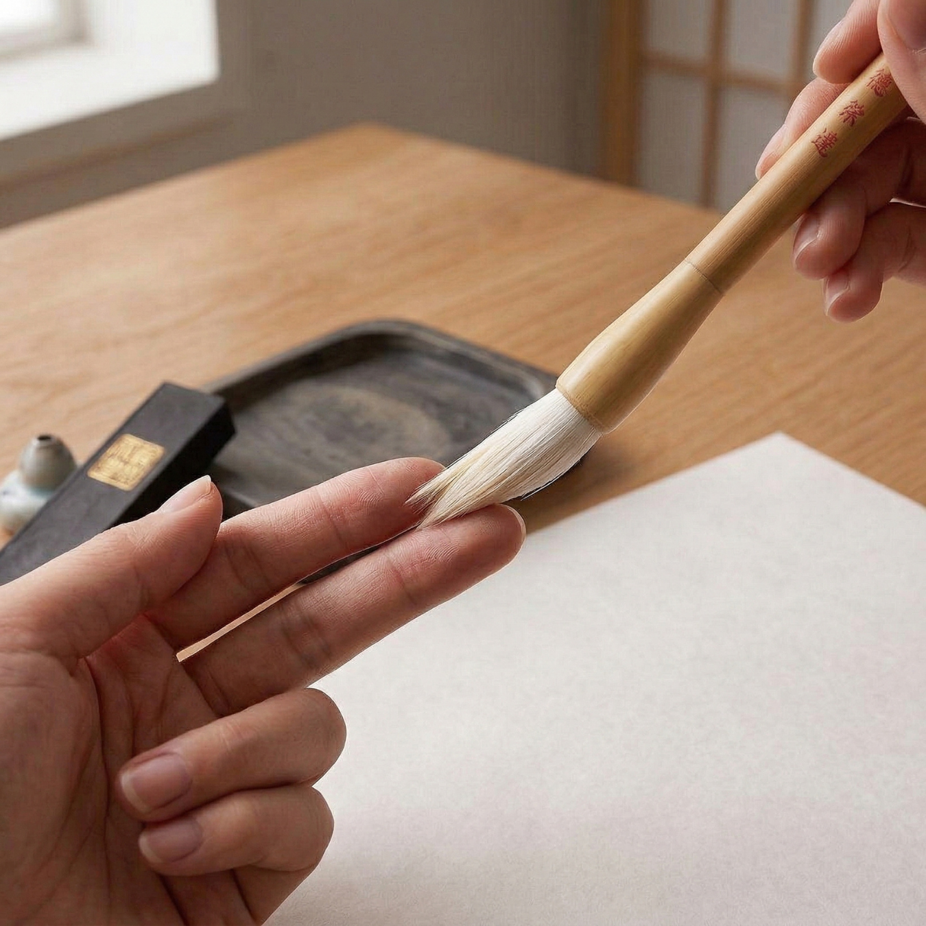 "Shino" Traditional Japanese Calligraphy Brush (Medium) - Handcrafted for All Skill Levels
