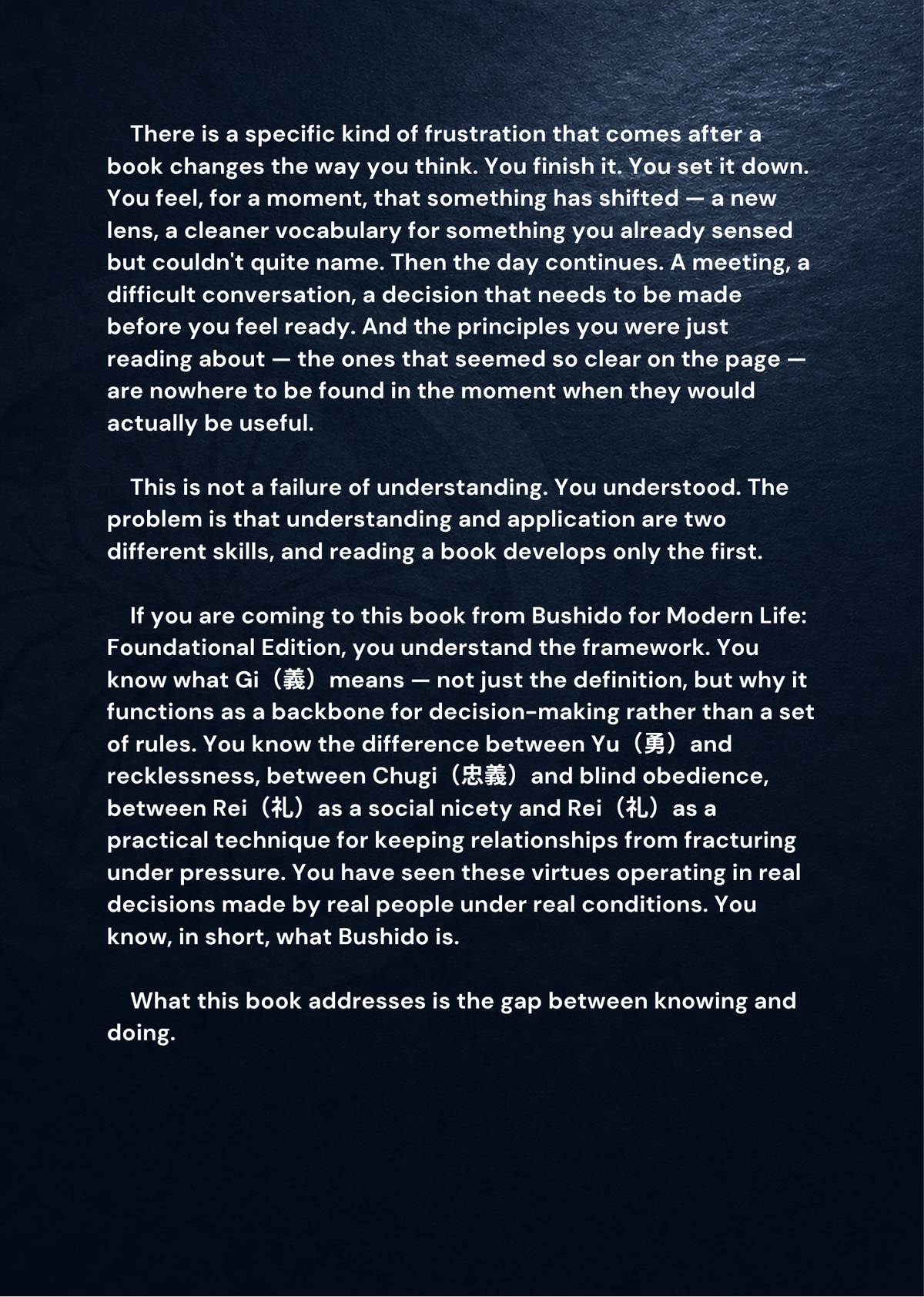 Bushido for Modern Life Master Edition excerpt introducing the challenge of turning an understanding of Bushido into action.