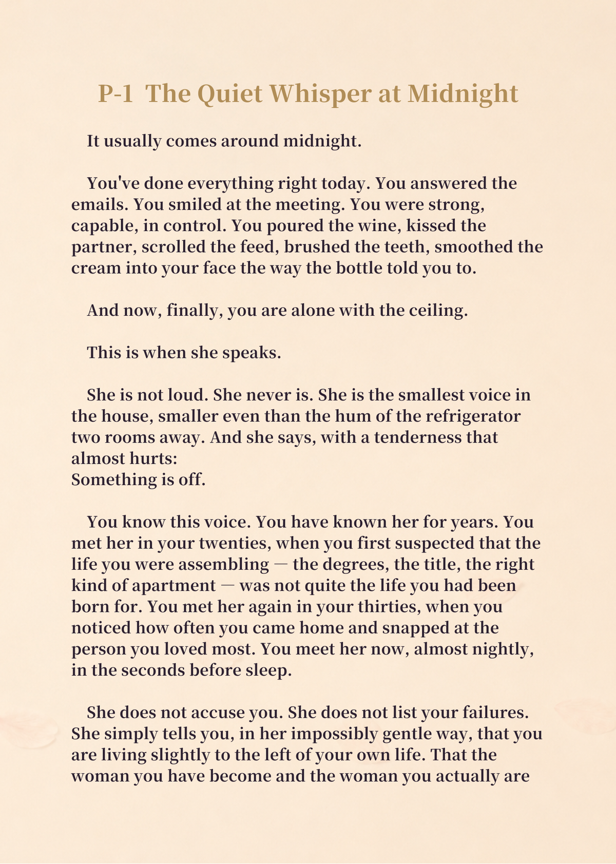 The Awakening sample page, The Quiet Whisper at Midnight, reflecting on a sense of disconnection.