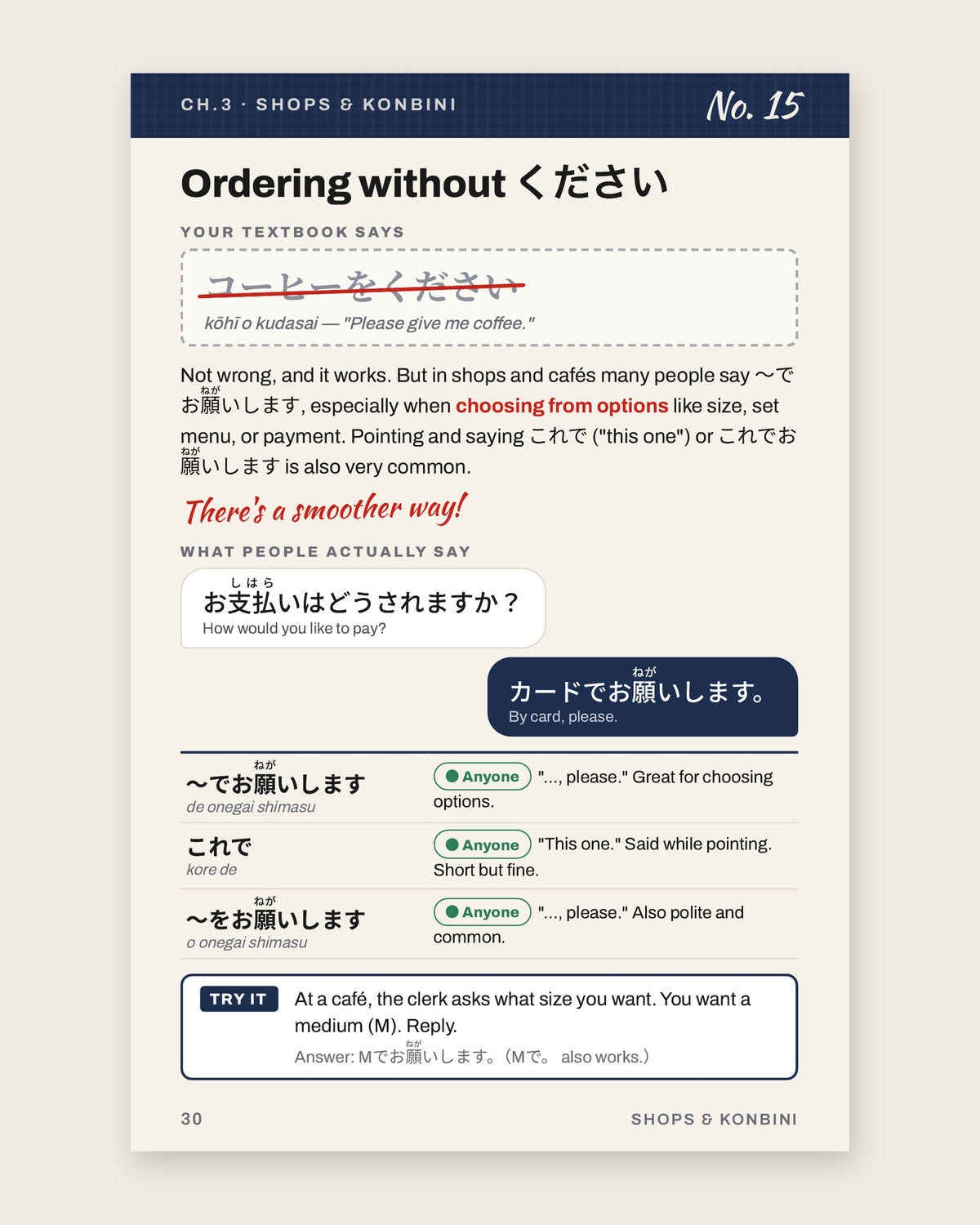 Inside the book: ordering without kudasai